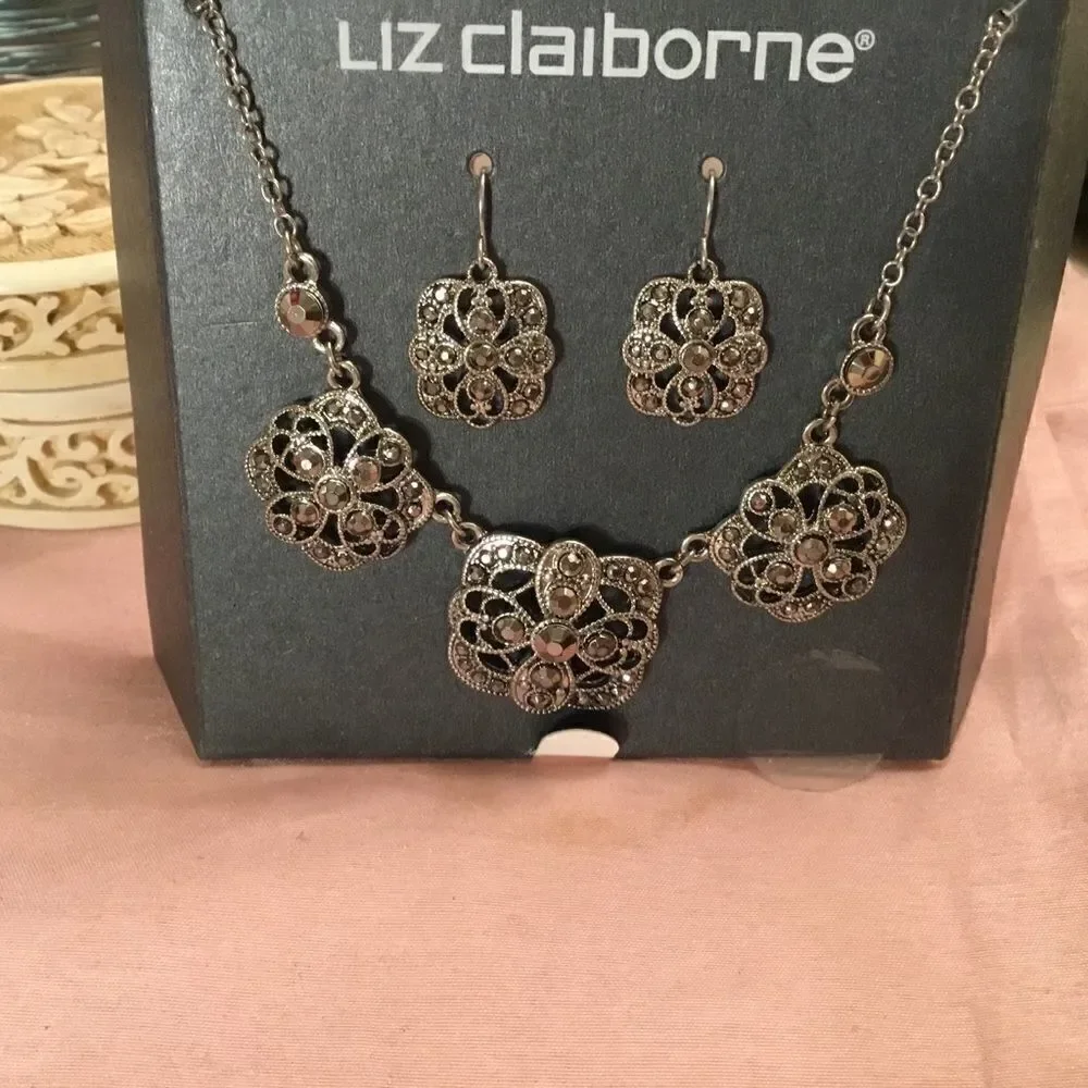 NWT Liz Claiborne Silvertone and Marcasite Set
